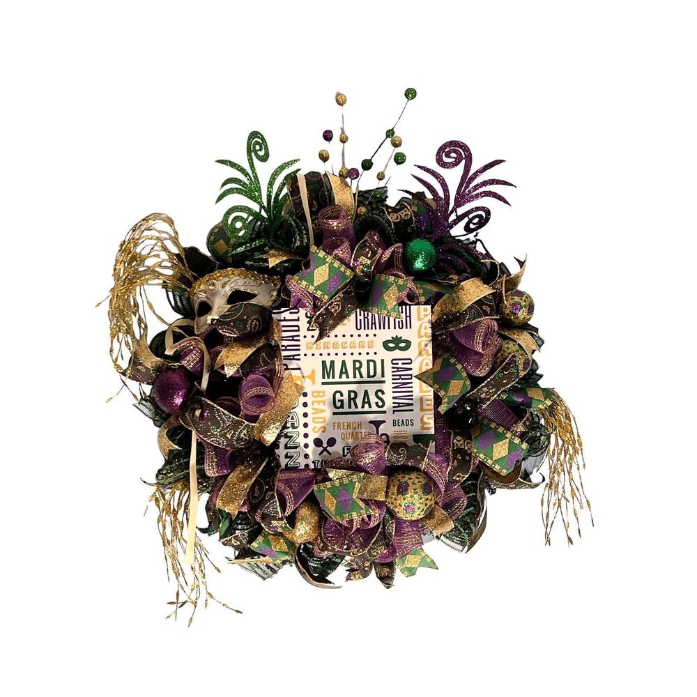 Mardi Gras Wreath for Front Door or Mantle. Mardi Gras Decor